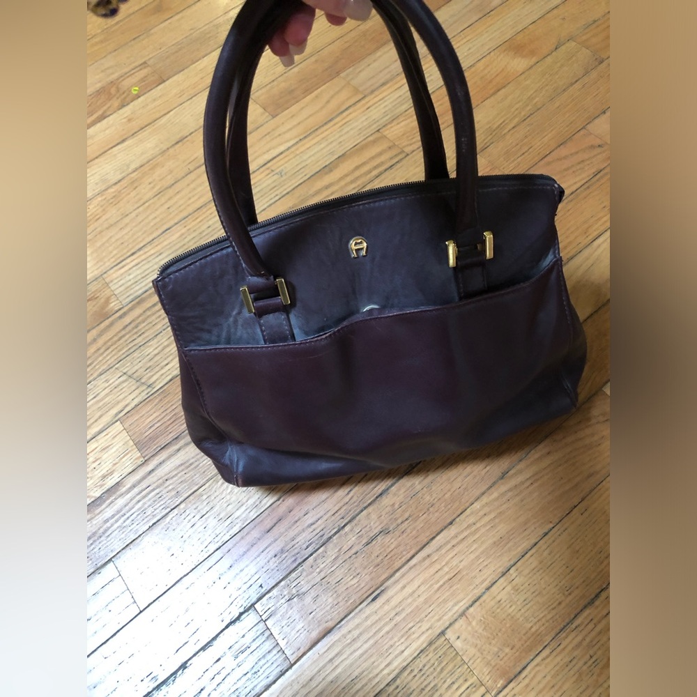 Etienne Aigner Two-Tone Dark Brown and Burgundy Leather Shoulder Bag